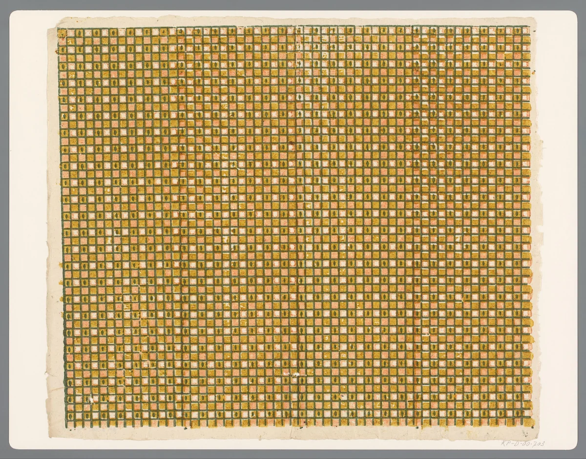 Blad met schaakbordpatroon by anonymous, print, 1750-1900