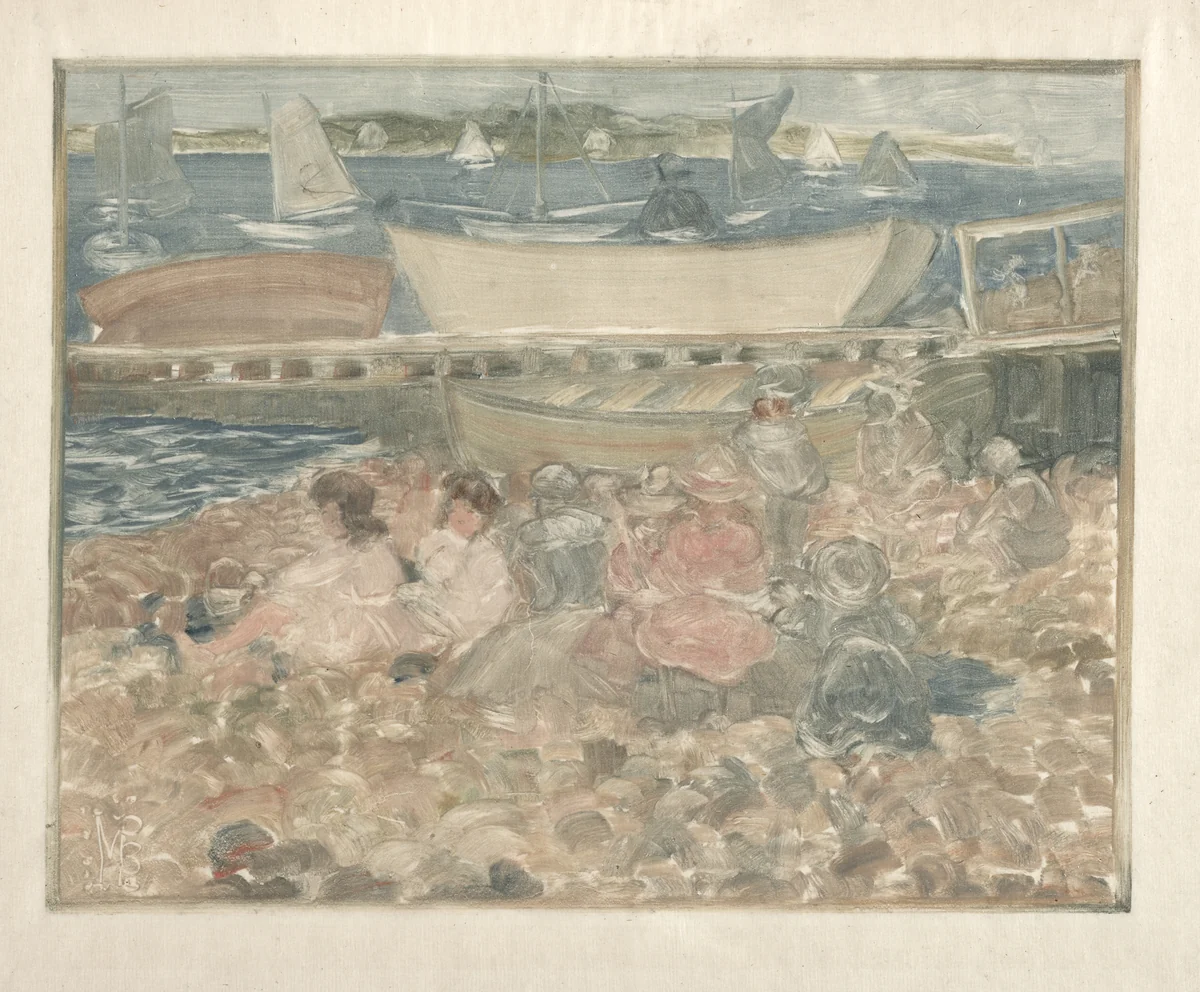 Shipyard: Children Playing by Maurice Prendergast, print, 1900-1902