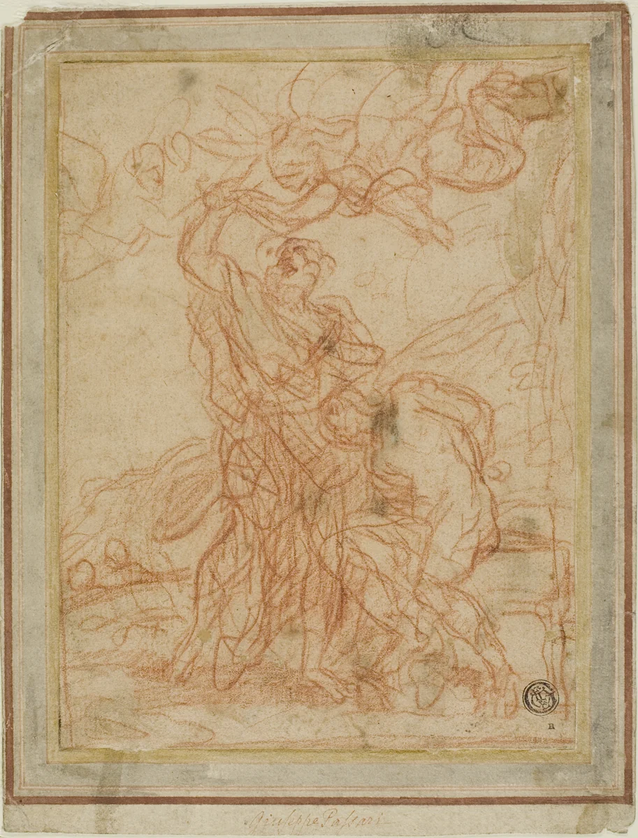 Abraham's Sacrifice (recto and verso) by Giuseppe Passeri, drawing, 1674-1714