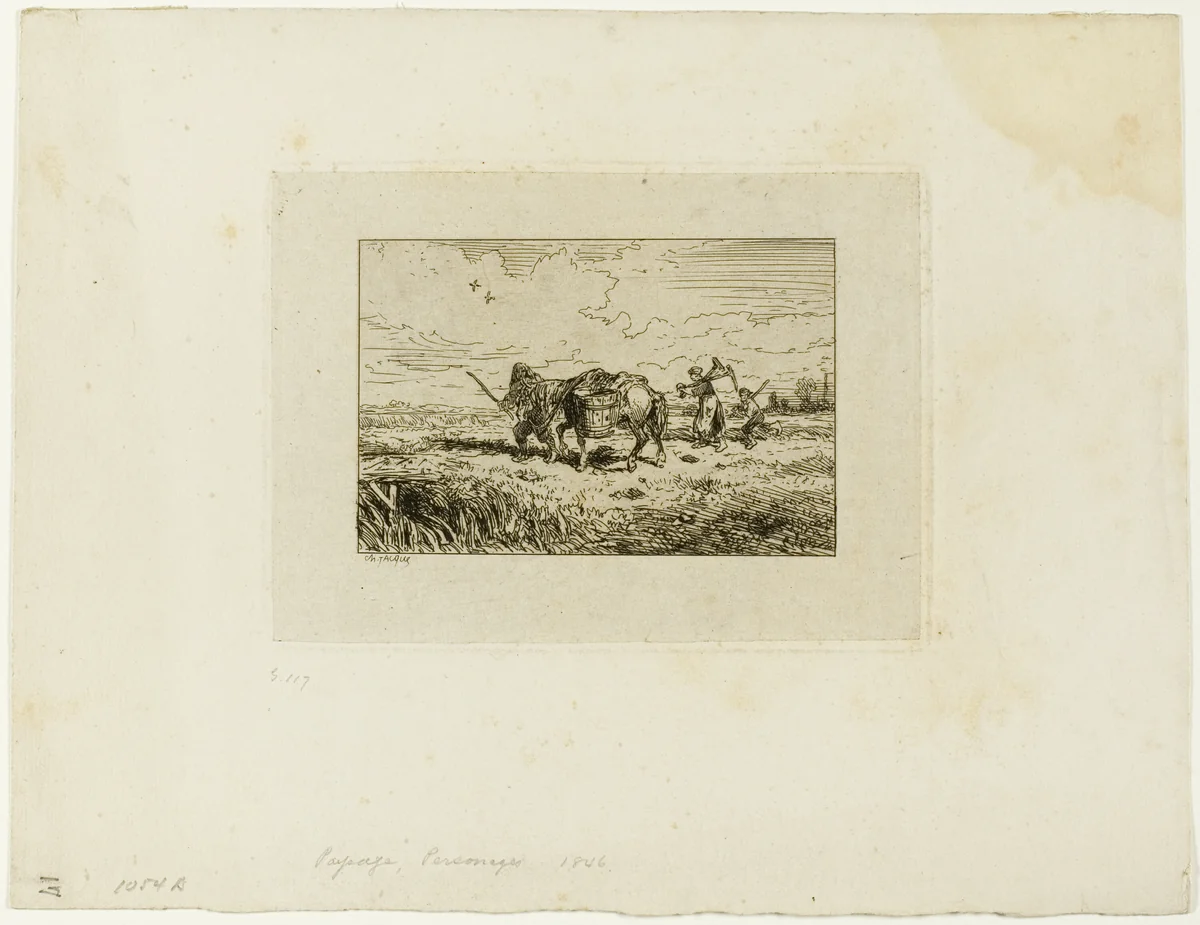 Crossing the Bridge by Charles-Émile Jacque, print, 1846