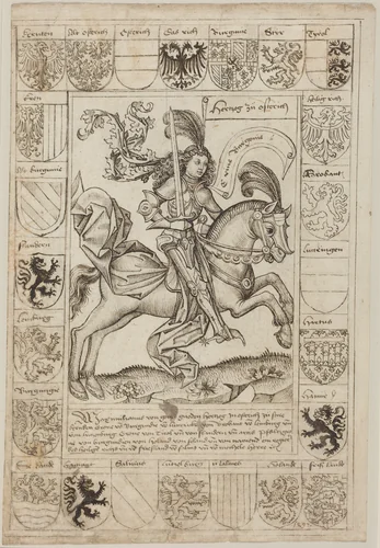 Maximilian, Duke of Austria, on Horseback by Primary Master of the Strassburg Chronicle, drawing, 1492-1493