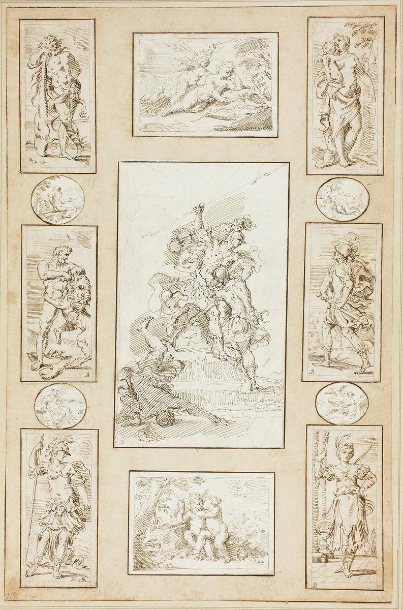 Antique Warriors and Mythological Subjects by Donato Creti, drawing, 1691-1749