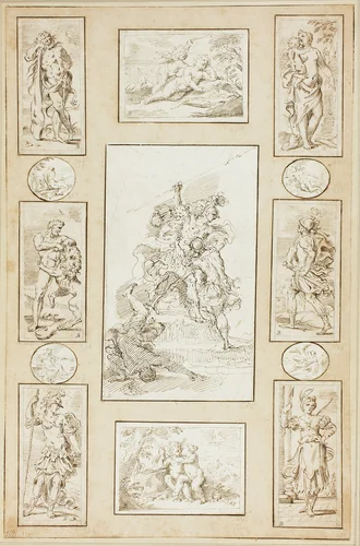 Antique Warriors and Mythological Subjects by Donato Creti, drawing, 1691-1749