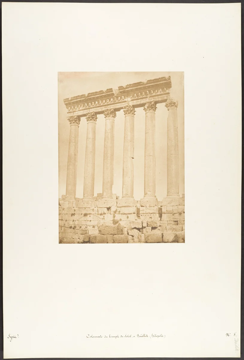 Colonnade du Temple du Soleil, à Baâlbek (Héliopolis) by Maxime Du Camp, photograph, 1850