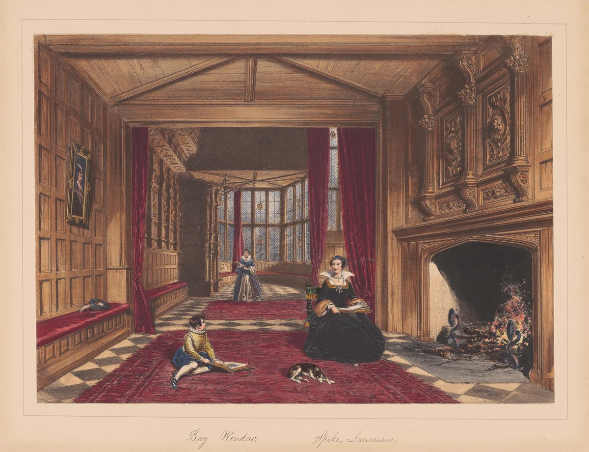 Bay window on the Hall, Speke, Lancashire by Joseph Nash, print, 1849