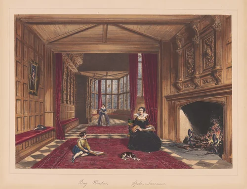 Bay window on the Hall, Speke, Lancashire by Joseph Nash, print, 1849