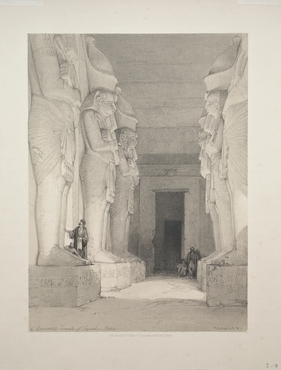 Egypt and Nubia: Volume I - No. 9, Excavated Temple of Gyrshe, Nubia by Louis Haghe, print, 1838