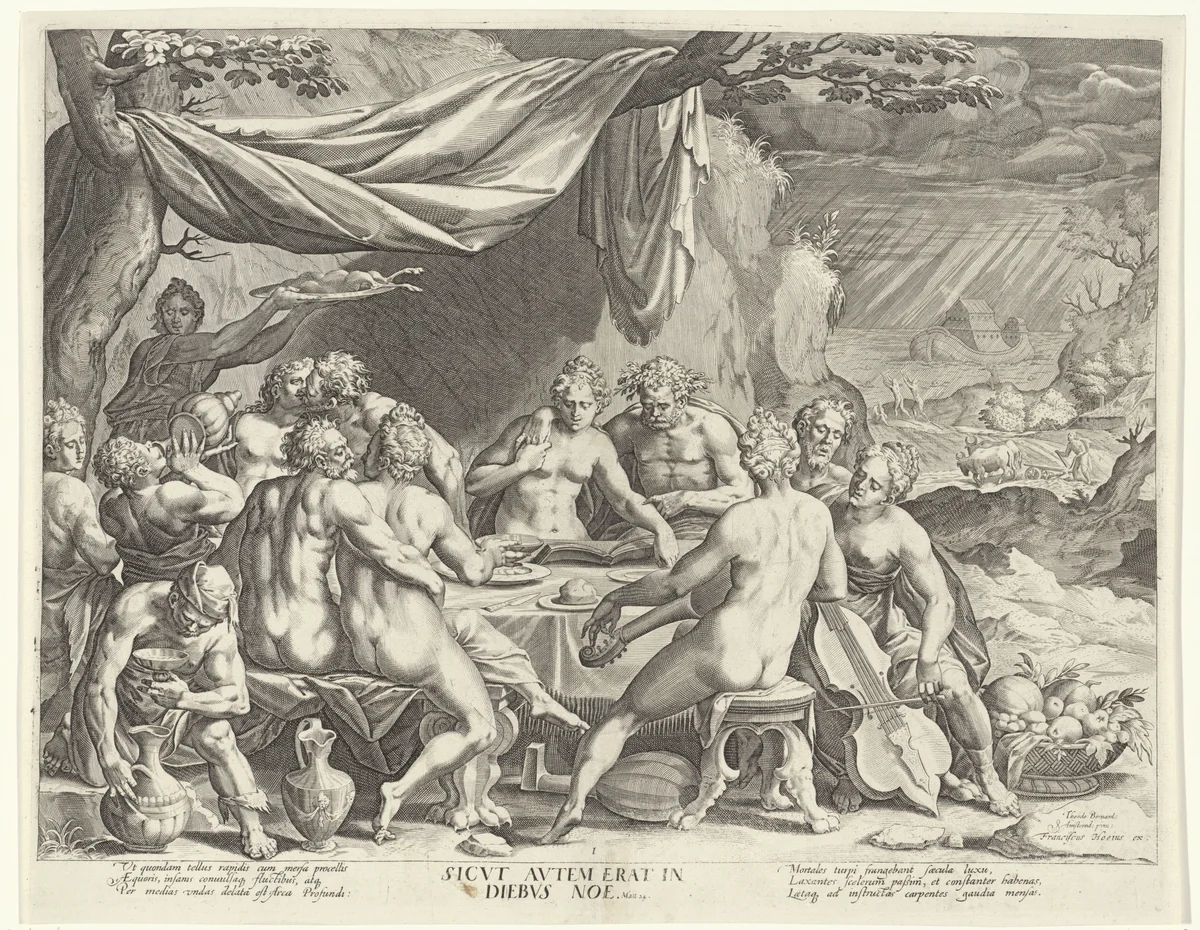 De zondige mensheid vóór de zondvloed by anonymous, print, 1601-1636