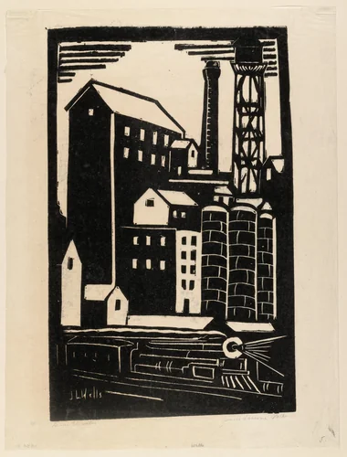 Grain Elevators by James Lesesne Wells, print, 1928