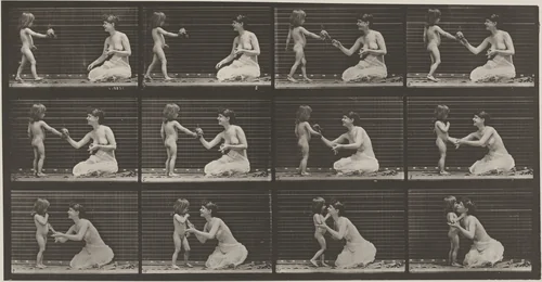 Plate Number 465. Child bringing a bouquet to a woman by Eadweard Muybridge, photograph, 1887