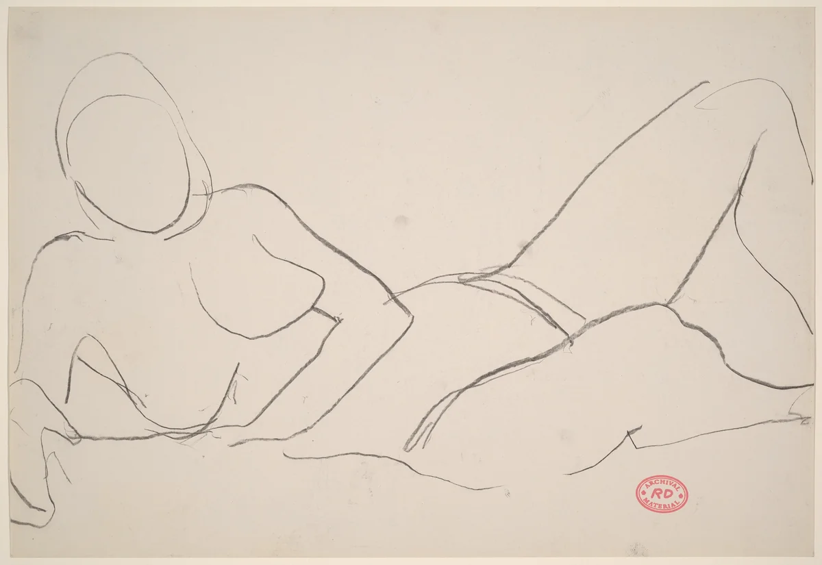 Untitled [reclining nude leaning on right arm] by Richard Diebenkorn, drawing, 1955-1967