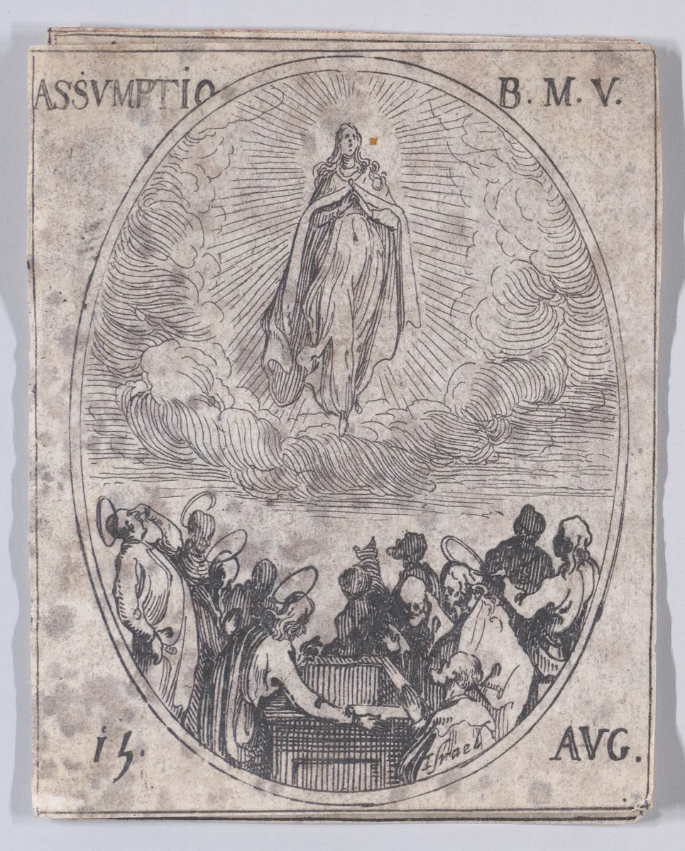 L'Assomption de la Sainte Vierge (The Assumption of the Virgin), August 15th, from "Les Images De Tous Les Saincts et Saintes de L'Année" (Images of All of the Saints and Religious Events of the Year) by Jacques Callot, print, 1636