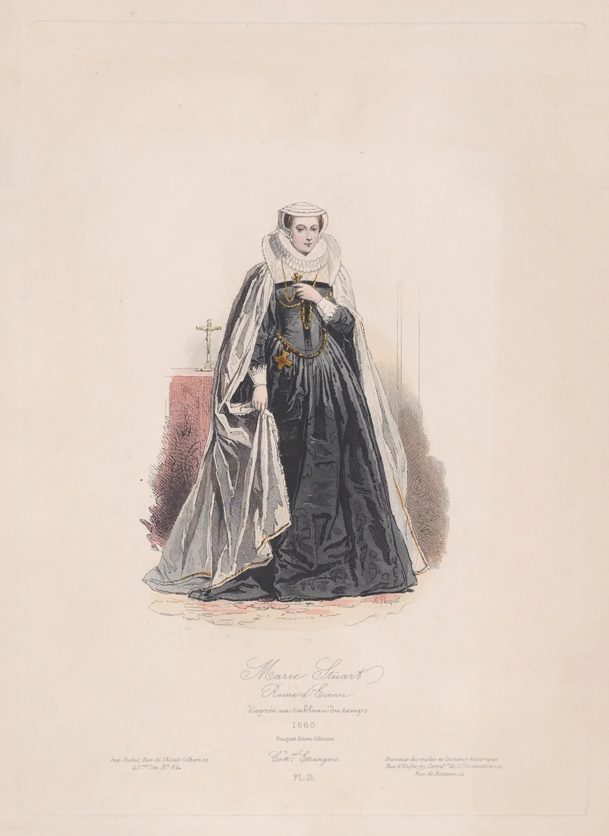 Mary, Queen of Scots (from "Modes et Costumes Historiques Étrangers," plate 21) by Hippolyte-Louis-Emile Pauquet, print, 1865-1875