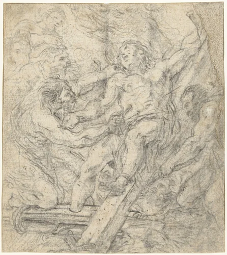 Marteling van een heilige by Mattia Preti, drawing, 1656-1660