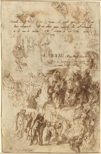 Studies for the Raising of Lazarus and Other Compositions [verso] by Veronese, drawing, 1582