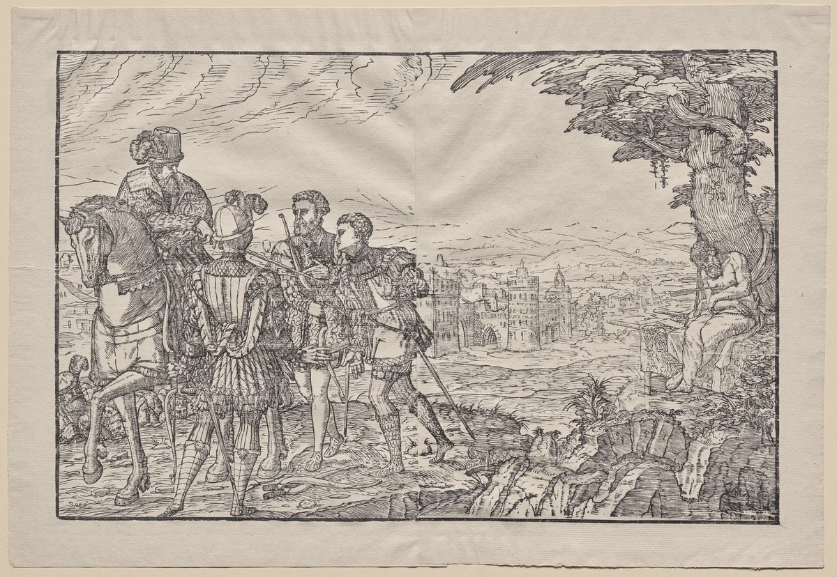 Le pere mort et ses trois fils by Melchior Lorck, print, 1551