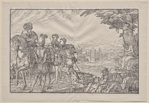 Le pere mort et ses trois fils by Melchior Lorck, print, 1551