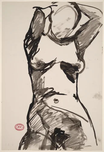 Untitled [nude with her arms raised] by Richard Diebenkorn, drawing, 1955-1967