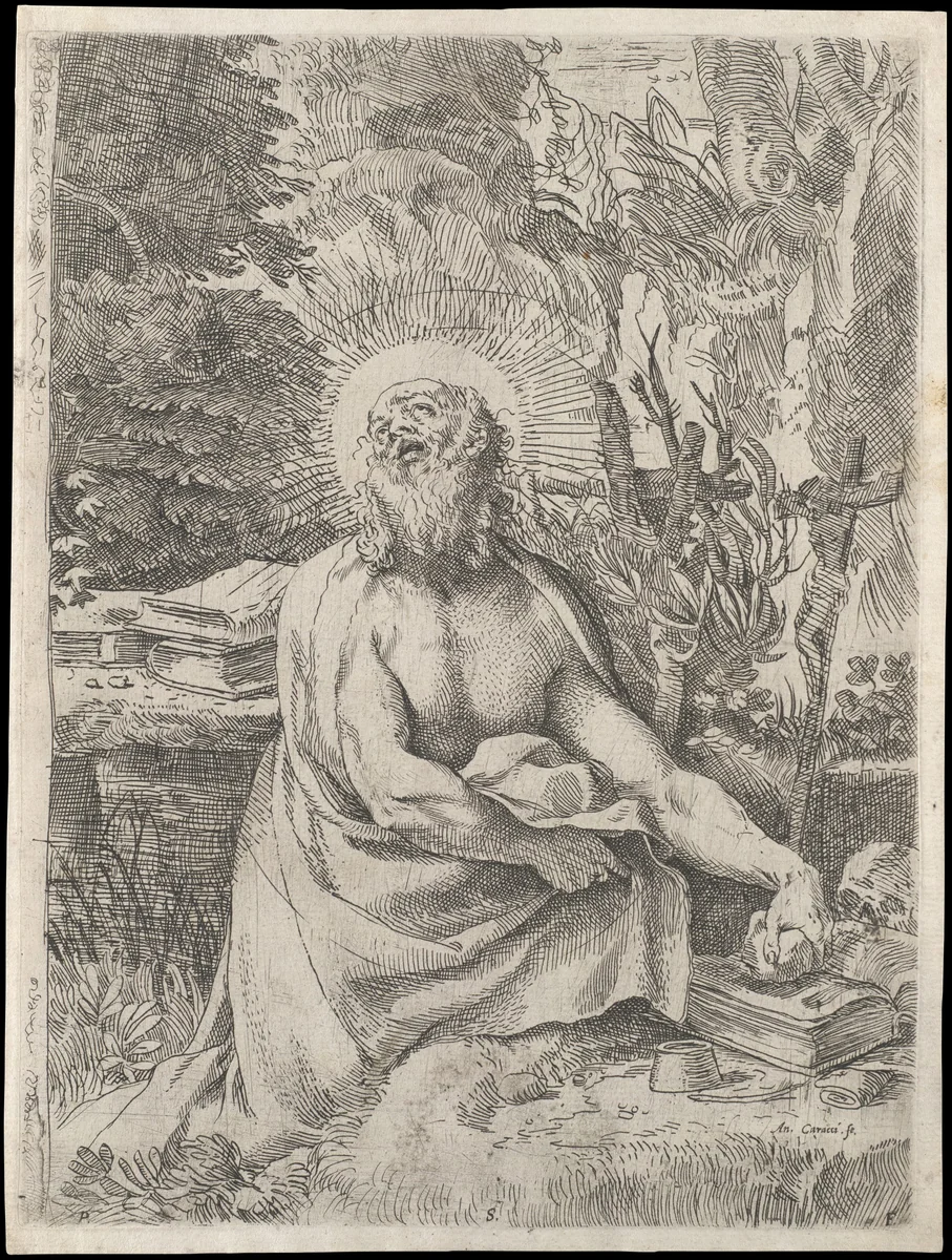 Saint Jerome in the Wilderness by Annibale Carracci, print, 1586-1596