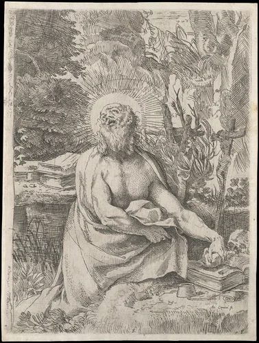 Saint Jerome in the Wilderness by Annibale Carracci, print, 1586-1596