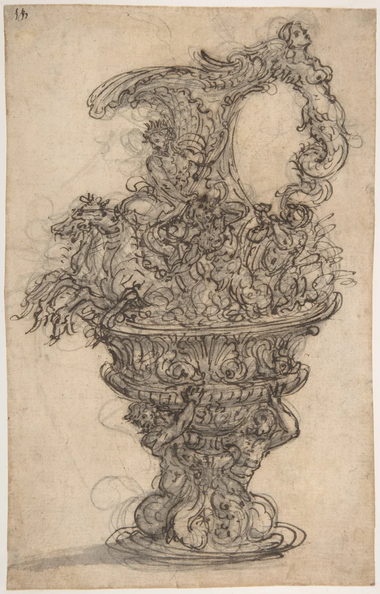 Design for a Ewer with Neptune on his Chariot by Giovanni Battista Foggini, drawing, 1652-1725
