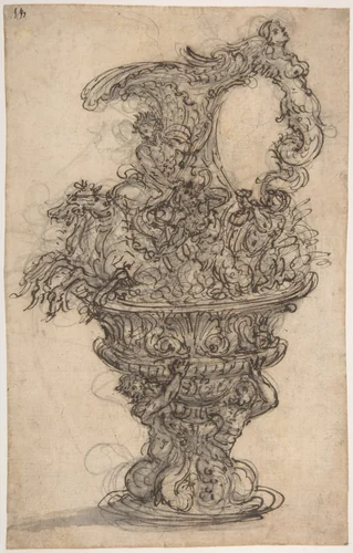 Design for a Ewer with Neptune on his Chariot by Giovanni Battista Foggini, drawing, 1652-1725