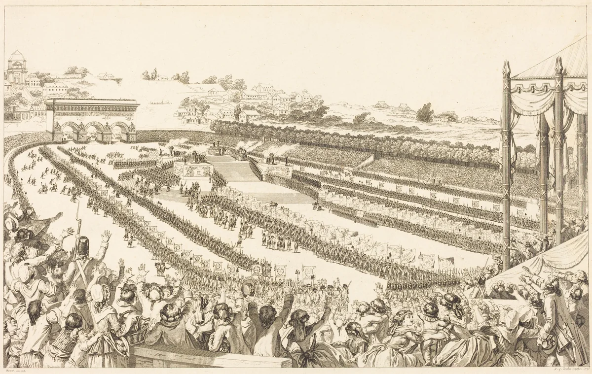 Fédération Générale de Français, au Champ de Mars, le 14 Juillet 1790 by Antoine-Jean Duclos; Charles Monnet, print, 1791