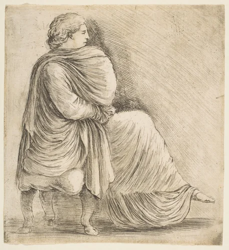 Seated Woman in Profile after Antique Bas Relief by Stefano della Bella, print, 1655-1665