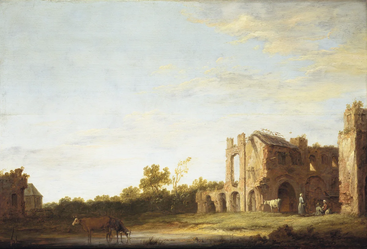 Landscape with the Ruins of Rijnsburg Abbey, near Leiden by Aelbert Cuyp, painting, 1640