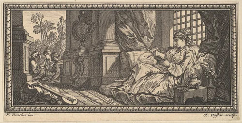 Sultana Reading in the Harem by Claude Augustin Duflos le Jeune, print, 1746-1747