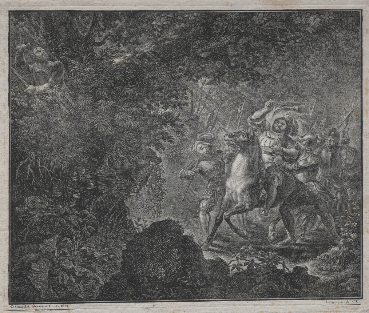 William Tell at Küssnacht by Charles Samuel Girardet, print, 1820