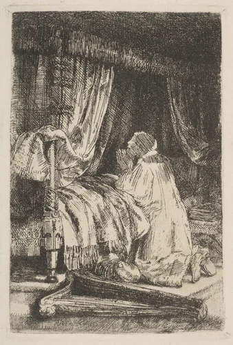 David in Prayer (facsimile) by Rembrandt van Rijn, print, 1652