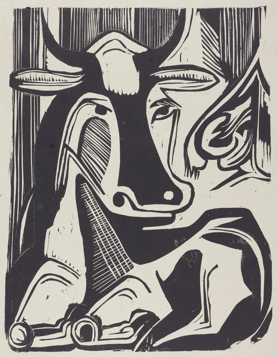 The Large Cow Lying Down (Grosse Liegende Kuh) by Ernst Ludwig Kirchner, print, 1929