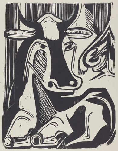 The Large Cow Lying Down (Grosse Liegende Kuh) by Ernst Ludwig Kirchner, print, 1929