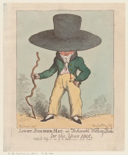 Light Summer Hat and Fashionable Walking Sticks for the Year 1801 by Thomas Rowlandson, print, 1801