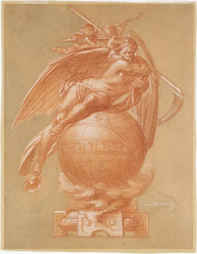 Father Time on a Globe; Design for a Clock by Albert-Ernest Carrier-Belleuse, drawing, 1835-1887