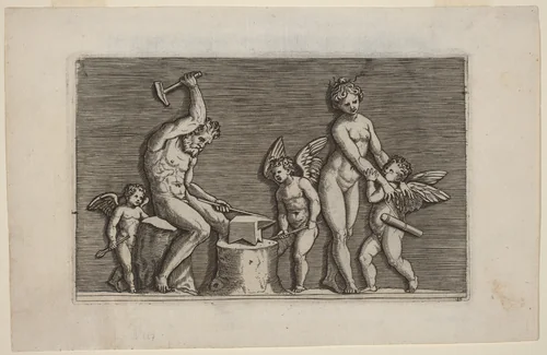 Vulcan at the Forge by Marco Dente, print, 1493-1527