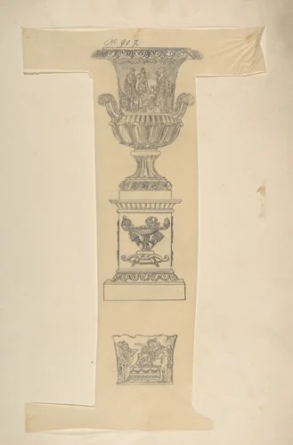 Designs for an Urn on a Pedestal and a Cachepot by anonymous, drawing, 1800-1899