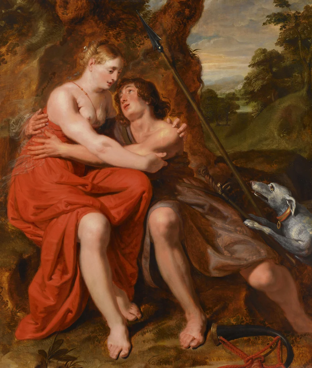 Venus and Adonis by Joos de Pape, painting, 1629