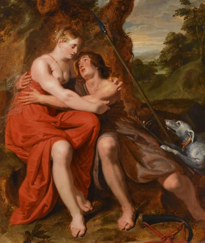 Venus and Adonis by Joos de Pape, painting, 1629
