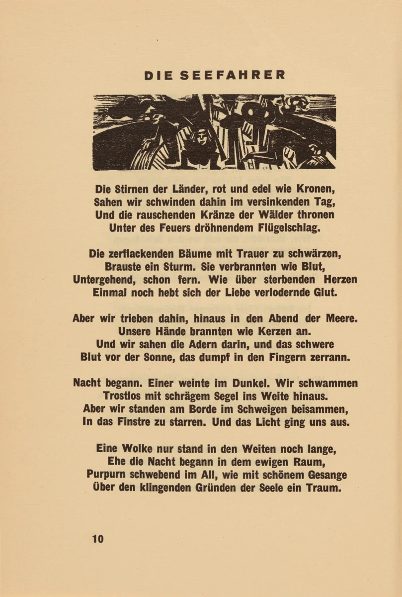 Die Seefahrer (The Seafarer) (headpiece, page 10) from Georg Heym: Umbra Vitae (Georg Heym: The Shadow of Life) by Ernst Ludwig Kirchner, volume, 1924