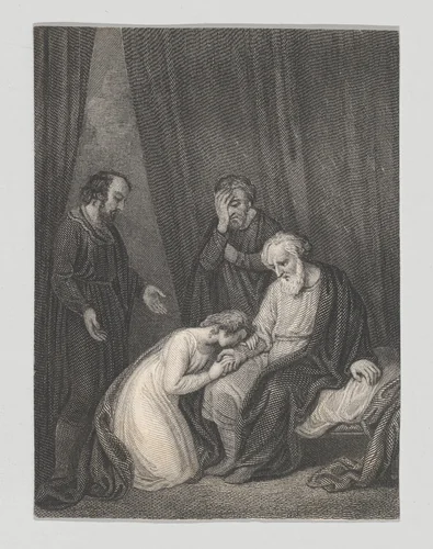 Cordelia and King Lear (Shakespeare, King Lear, Act 4, Scene 7) by Charles Heath, print, 1825-1840