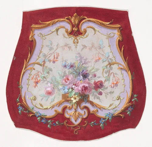 Design for a Chair Seat Cover with Floral Motifs by anonymous, drawing, 1850-1900