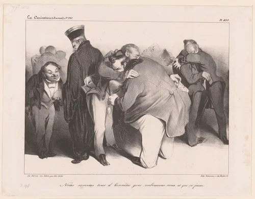 Karikatuur van de Franse regeringsleiders als zakkenrollers by Honoré Daumier, print, 1834