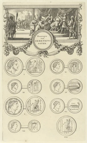 Demetrius I Soter wordt de kroon van Judea aangeboden by Jan Luyken, print, 1690