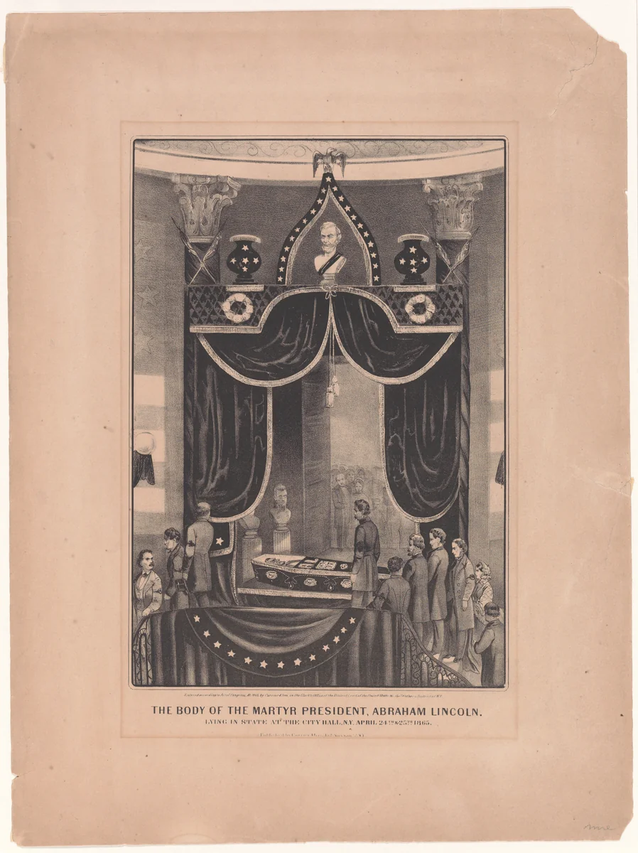 The Body of the Martyr President, Abraham Lincoln, Lying in State at the City Hall, N.Y., April 24th & 25th, 1865 by Currier & Ives, print, 1865