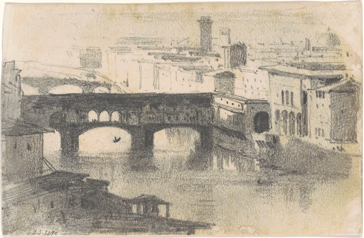 Ponte Vecchio, Florence [recto] by John Singer Sargent, drawing, 1870-1872