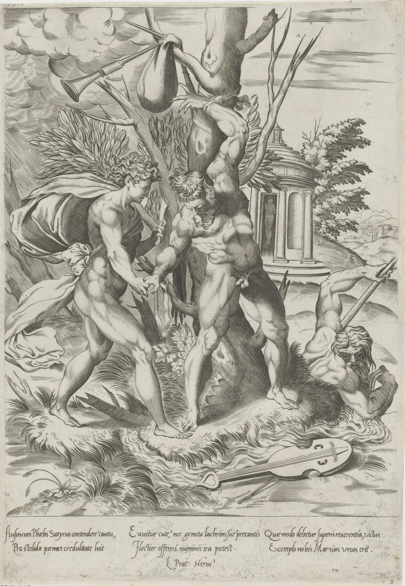 Apollo en Marsyas by Unknown, print, 1525-1565