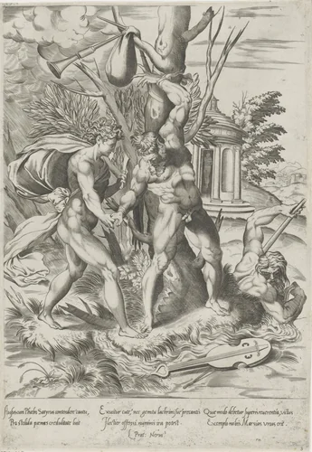 Apollo en Marsyas by Unknown, print, 1525-1565
