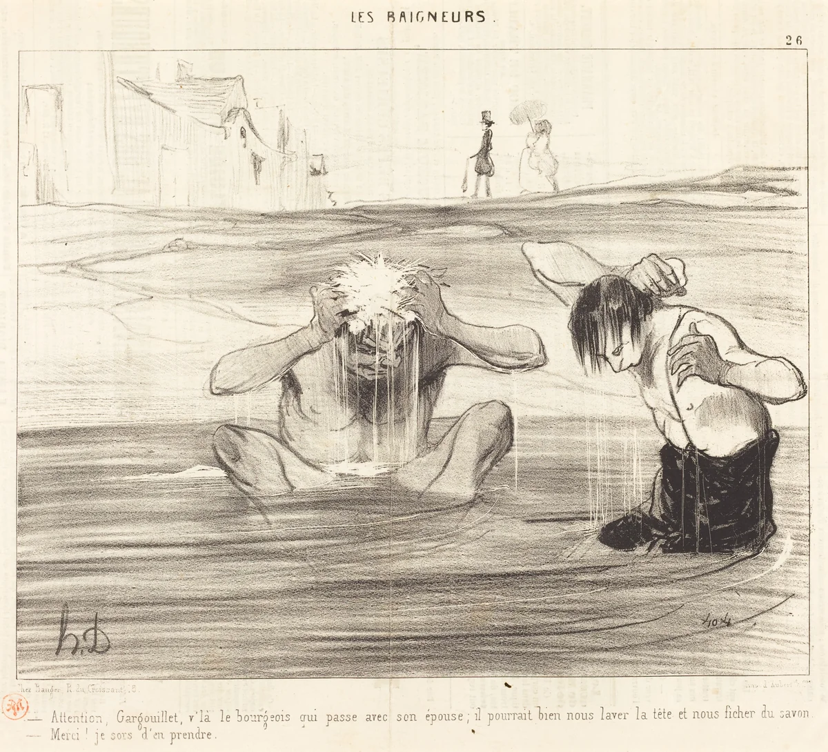 Attention, Gargouillet, v'la le bourgeois qui passe... by Honoré Daumier, print, 1842